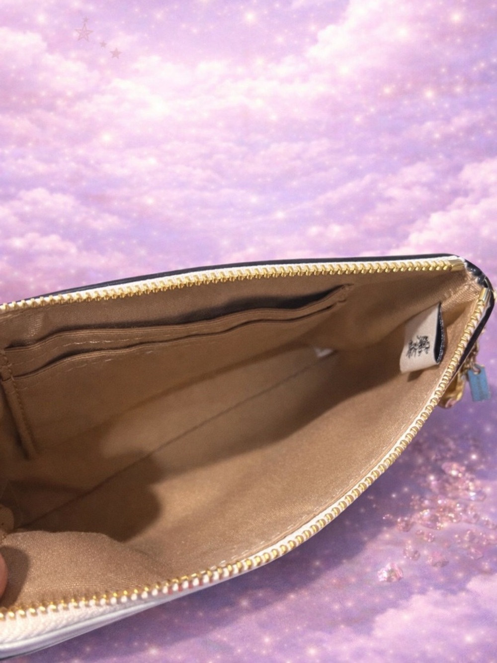 Coach Disco Shooting Star Print Leather Corner Zip Wristlet W/ Coach Charm EUC - Picture 4 of 6